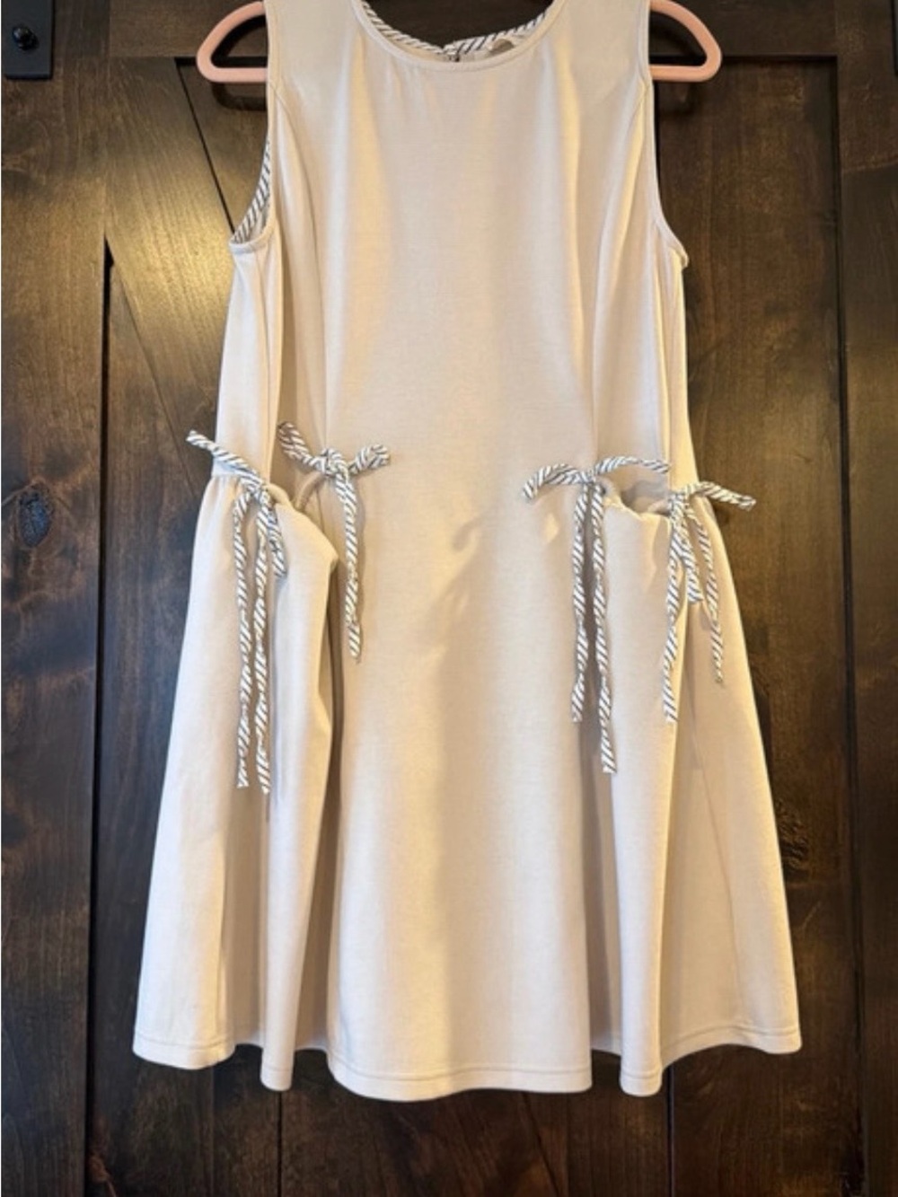 Umgee Cream Mini Dress with Striped Tie Details